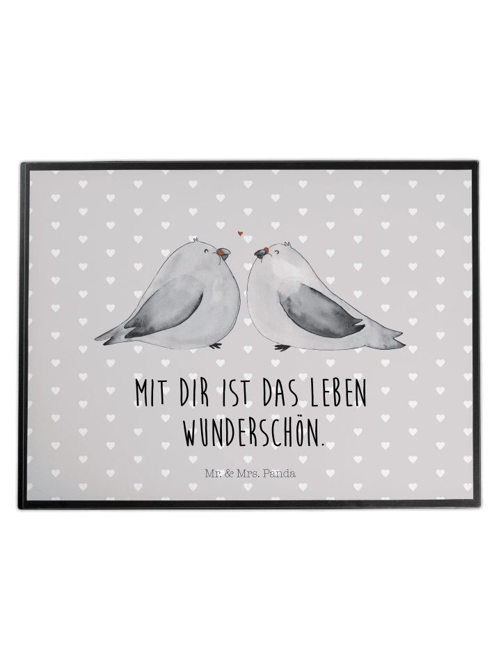 Schreibtischunterlage Turteltauben Liebe mit Sp... in Grau Pastell