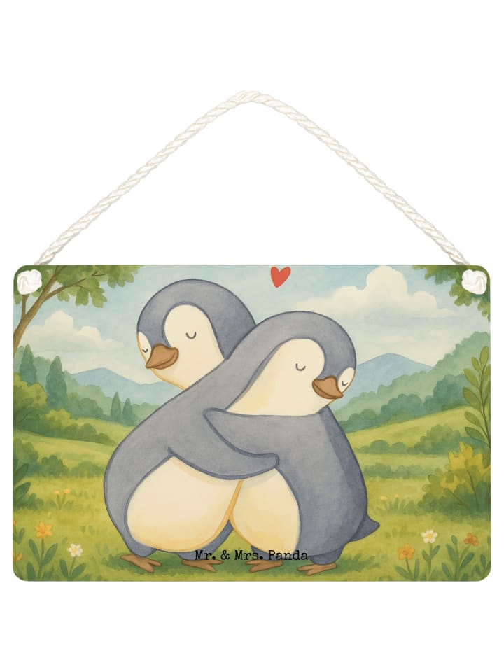 Schild Pinguine Kuscheln Design ohne Spruch in Weiß