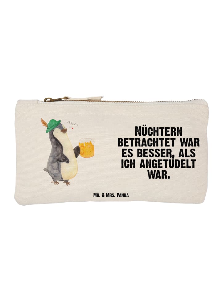 Kosmetiktäschchen Pinguin Bier mit Spruch in Weiß