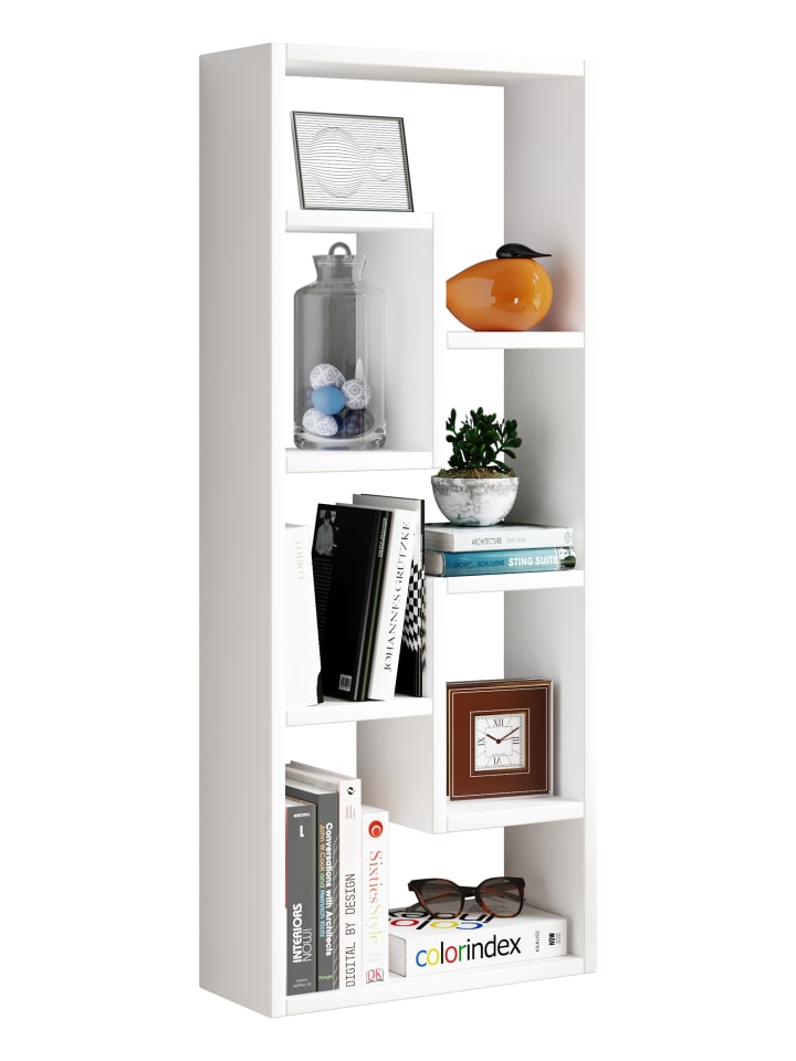 Holz Stand Regal Raumteiler Bücher Standregal Vilo in Weiß