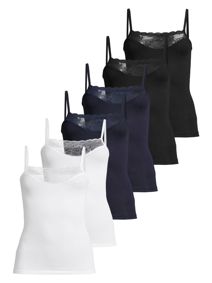 Spaghetti Top Modal in Schwarz / blau / weiß