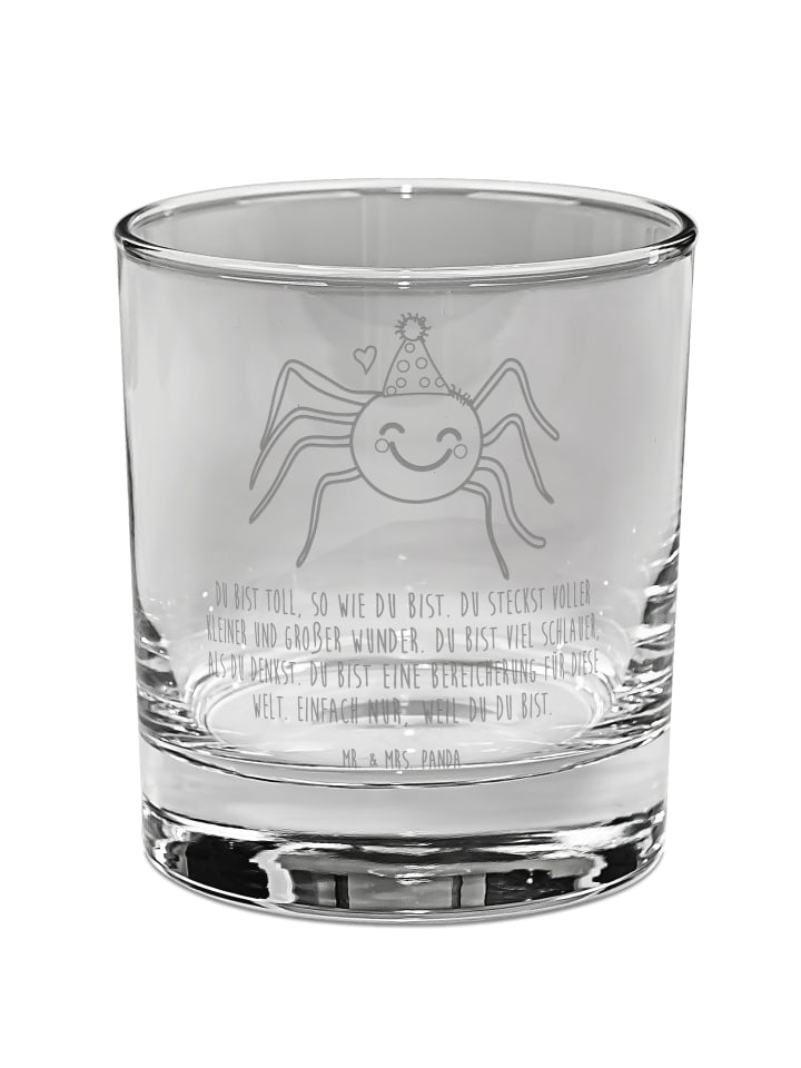 Glas Spinne Agathe Party mit Spruch in Transparent