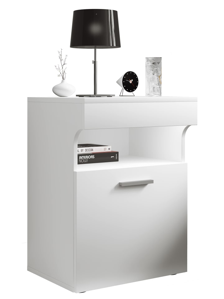 Holz Nachttisch Nachtschrank Schublade Slepal M in Weiß