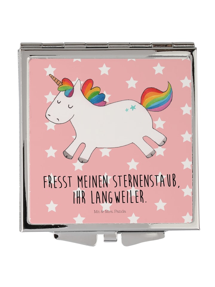 Kosmetikspiegel Einhorn Happy mit Spruch in Rot Pastell