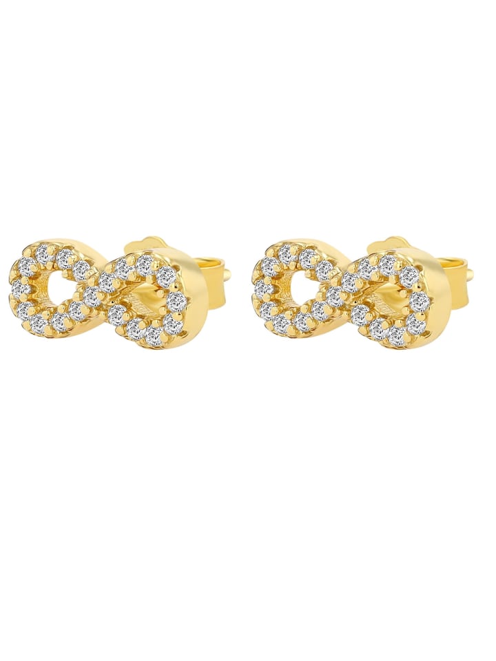 Damen Ohrstecker Unendlichzeichen aus 925 Silber mit Zirkonia in gold