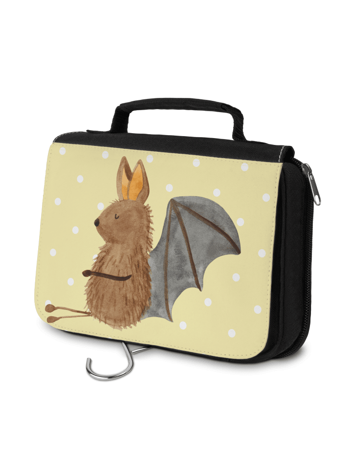Kosmetiktasche Fledermaus Sitzen ohne Spruch in Gelb Pastell