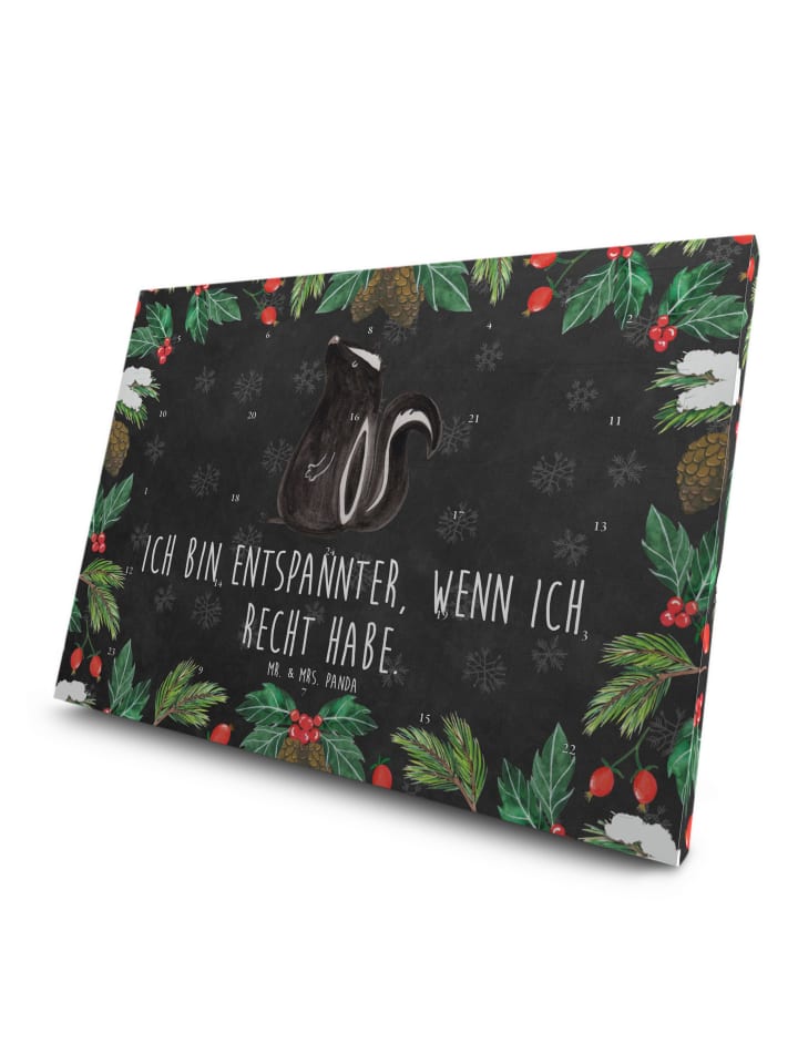 Advents-Teekalender Stinktier Sitzen mit Spruch in Kreidetafel
