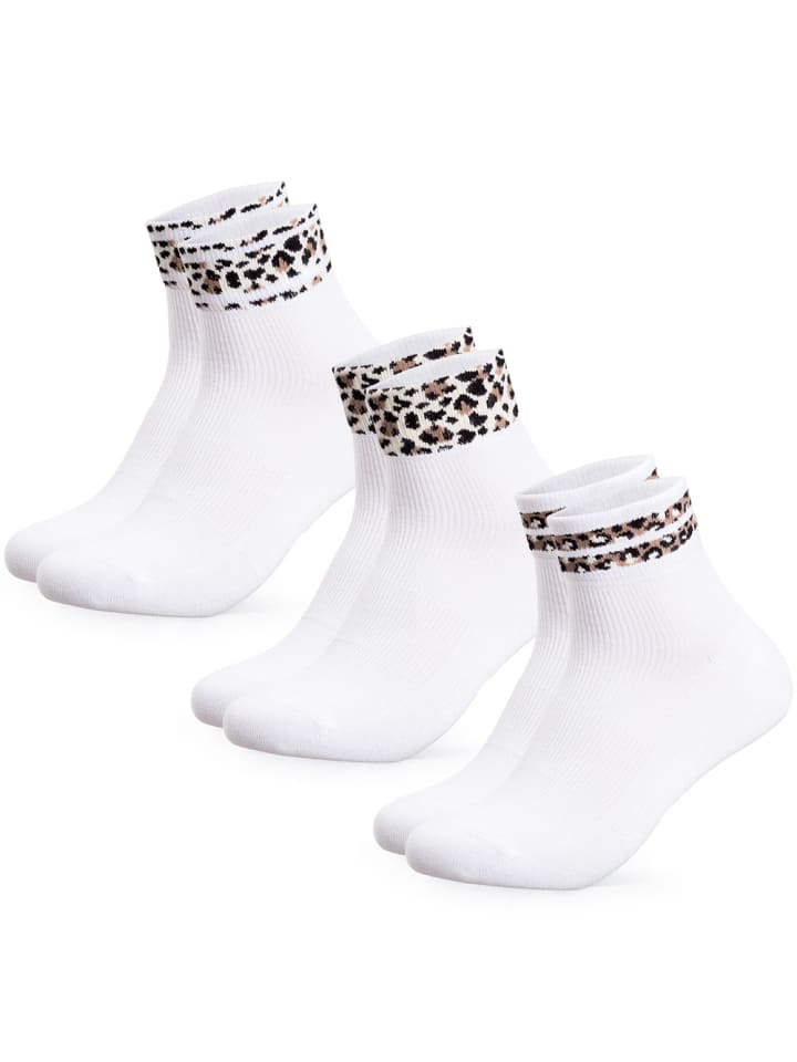 3er Pack Motiv Quarter Socken Gianna in Leomix