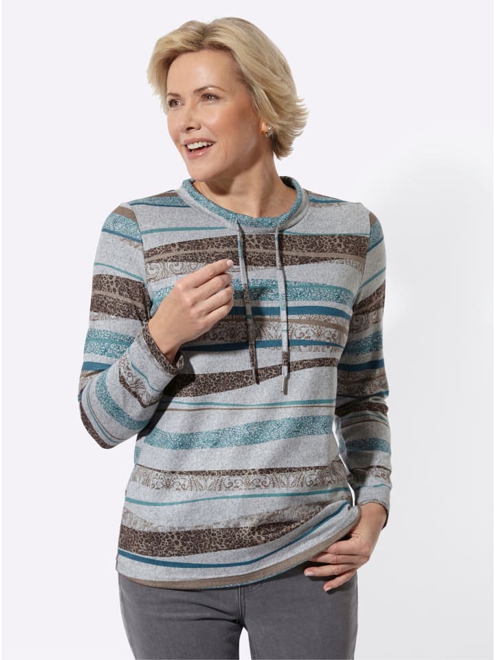 Stehkragen-Shirt in topas-taupe-bedruckt