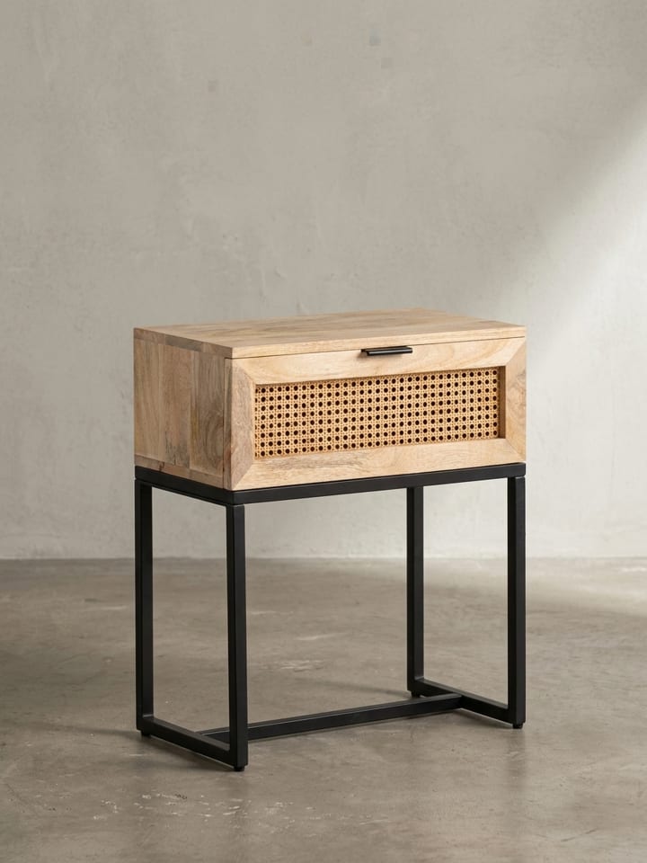 Nachtkonsole Massivholz / Rattan 50x60x30 cm Nachttisch Braun