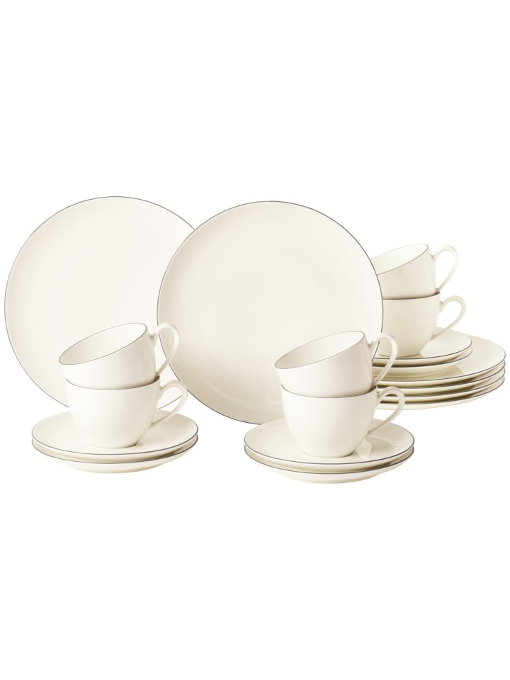18-tlg. Kaffeeservice Savona Grey Line in Creme