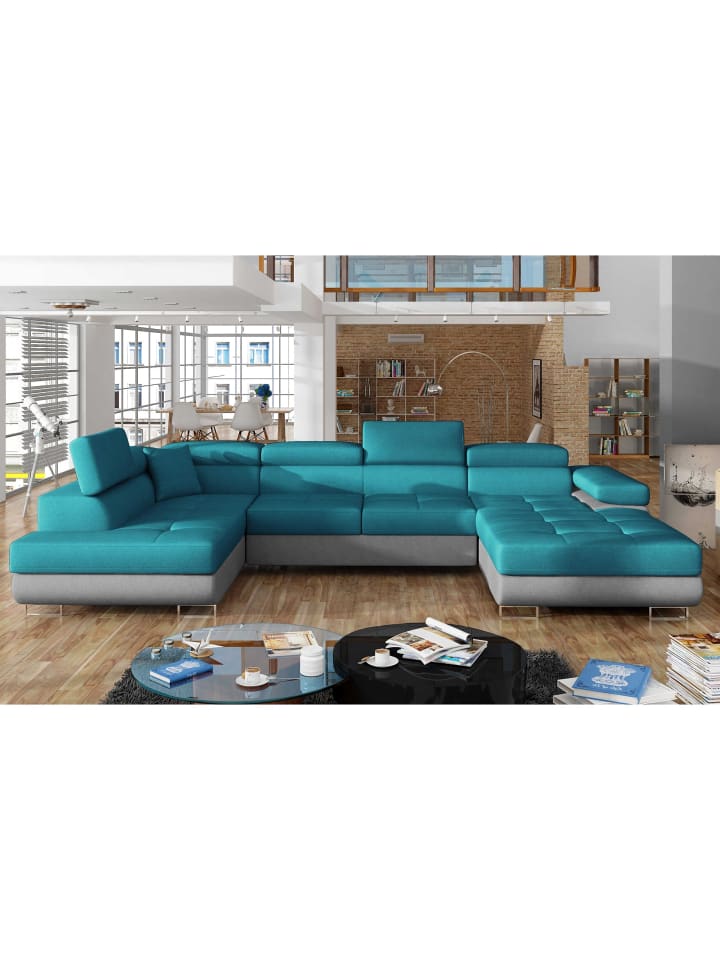 Rodri Recamiere Links in Türkis - (L) 202 x (B) 345 x (H) 90 cm