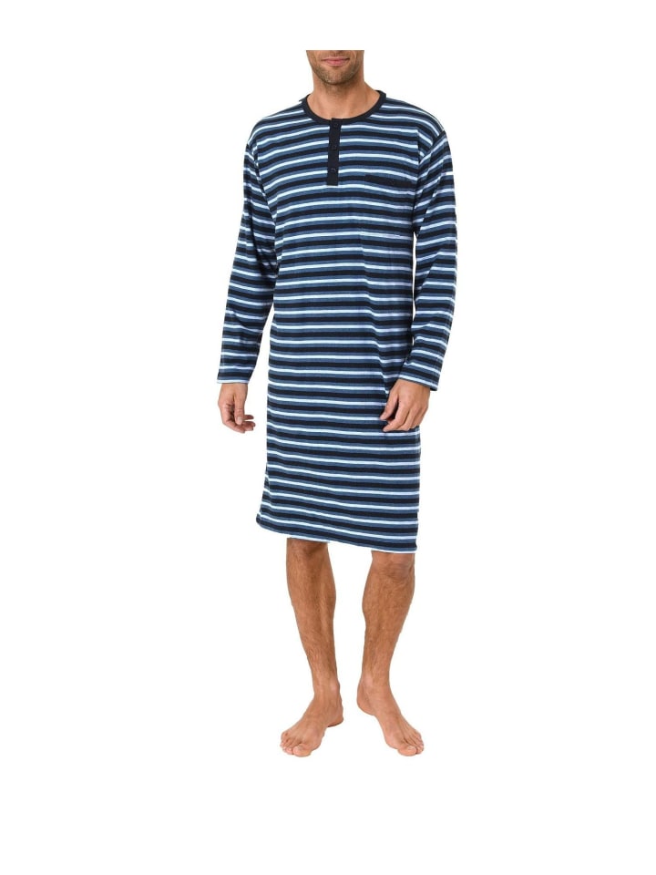 Nachthemd langarm Knopfleisreifen - 46827 in Blau