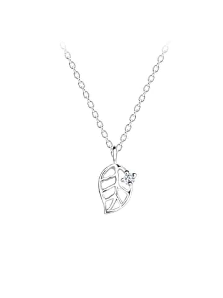 Kette mit Anhänger LEAF ZIRKONIA cut-out Design, 2-tlg. in silber