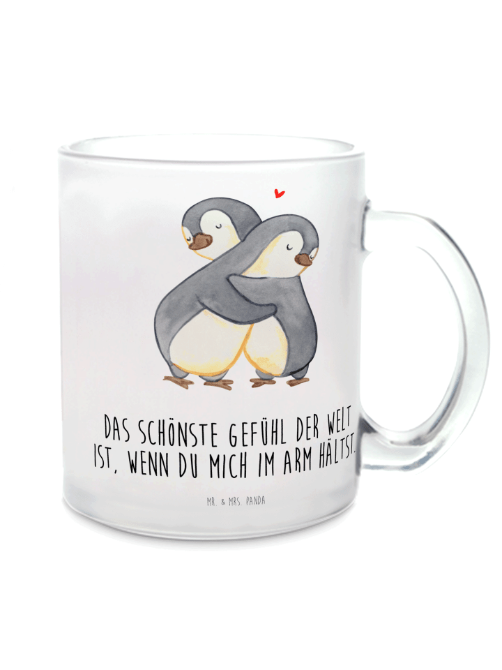Tasse Pinguine Kuscheln mit Spruch in Transparent