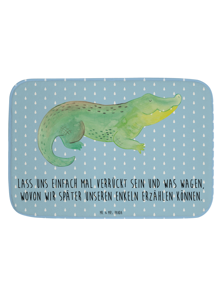 Badematte Krokodil mit Spruch in Blau Pastell