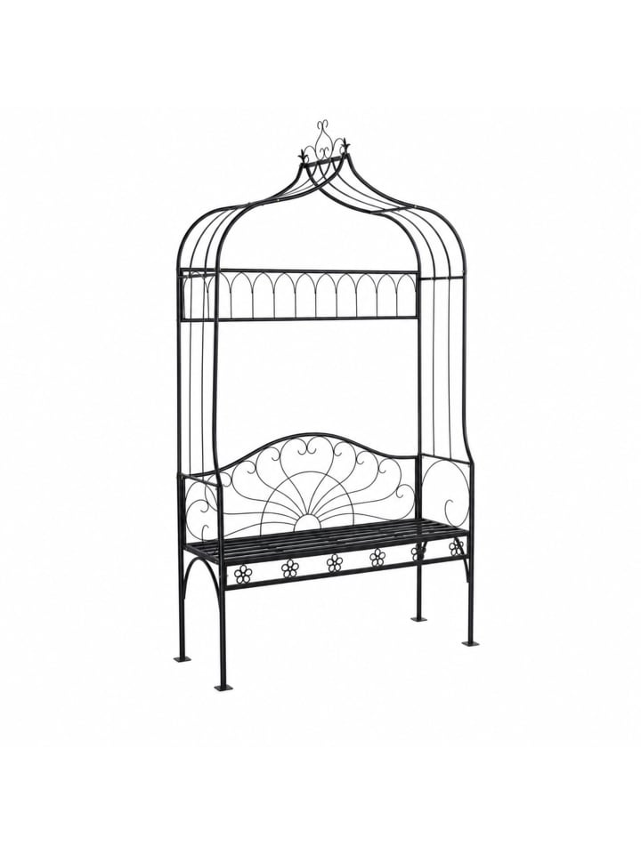 Rosenbogen mit Bank in Schwarz - (B)122 x (H)220 x (T)43 cm