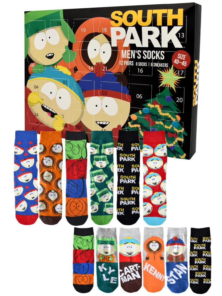South Park Socken Adventskalender mit 12 Paar Socken kurz und lang in Mehrfarbig