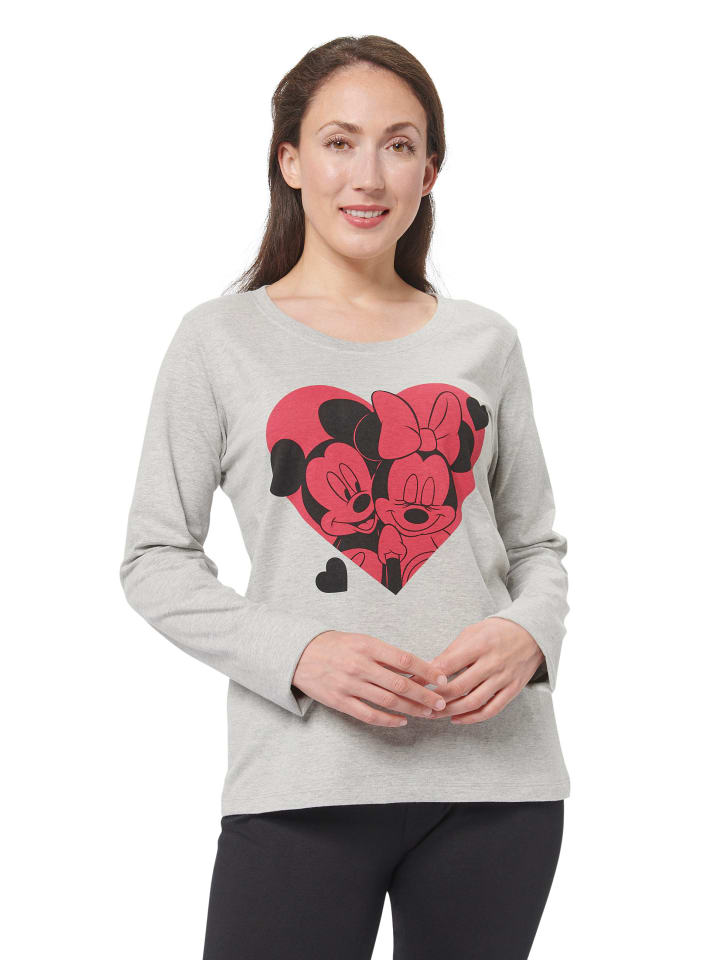 Disney Minnie Mouse Schlafanzug - Herzen Langarm in schwarz/grau