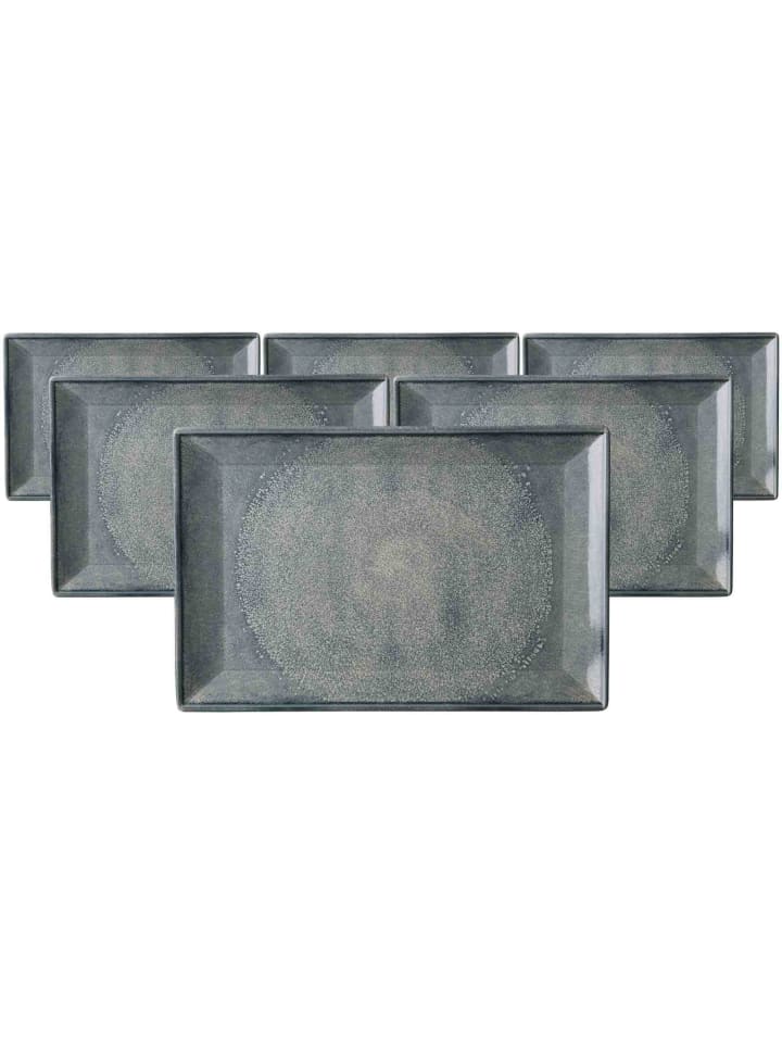 6er Set Servierplatten Grana in Blau-Grau 34 x 23 cm