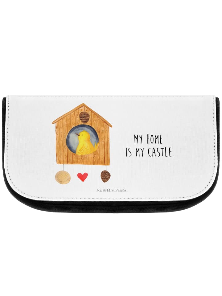 Kosmetiktäschchen Vogel Haus mit Spruch in Weiß