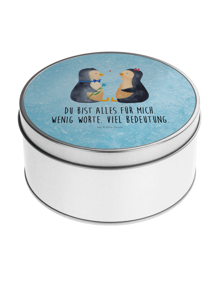 Vorratsdose Pinguin Pärchen mit Spruch in Eisblau