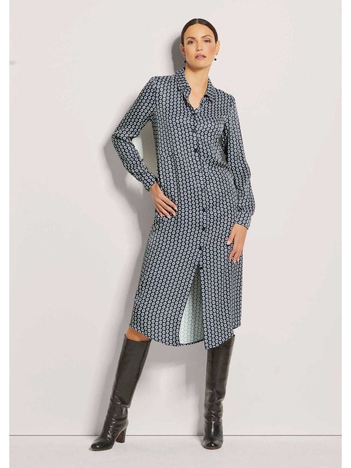 Hemdblusenkleid mit Grafik-Print in marine / wollweiß / stahlblau