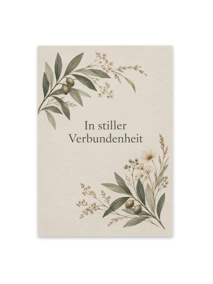 Trauerspruchkarte Zweig würdevoll Design mit Sp... in Weiß
