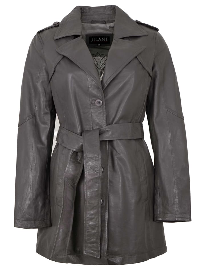 Leder-Trenchcoat Lammnappa in Grau