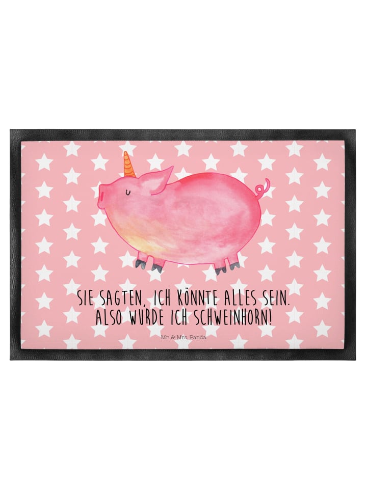 Schmutzmatte Einhorn Schwein mit Spruch in Rot Pastell