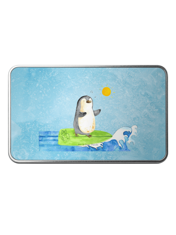 Aufbewahrungsbox Pinguin Surfer ohne Spruch in Eisblau