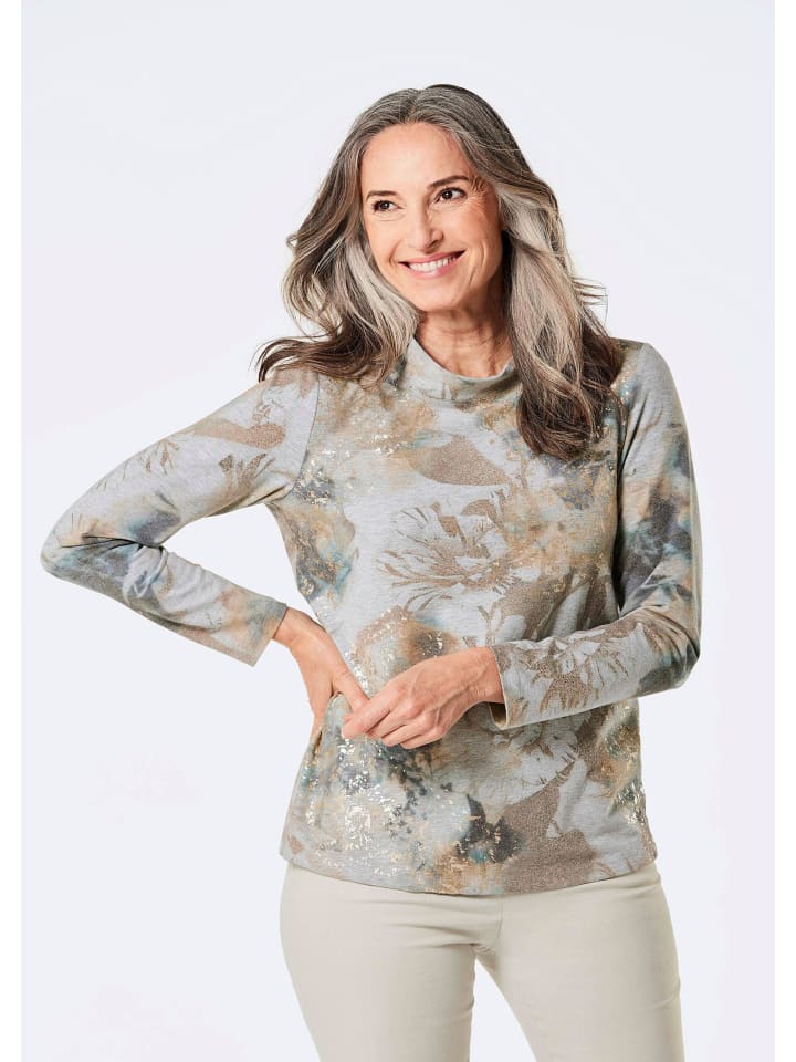 Elegantes Langarmshirt mit Foliendruck in grau / melange