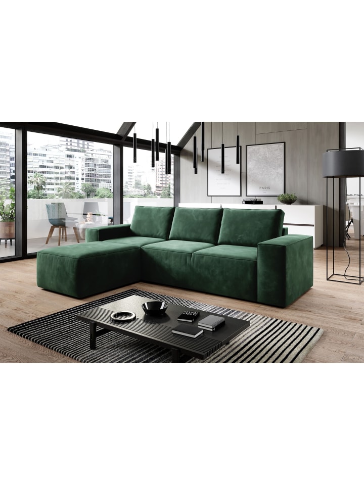 Rush Recamiere Links in Grün -  (L) 302 x (B) 302 x (H) 95 cm