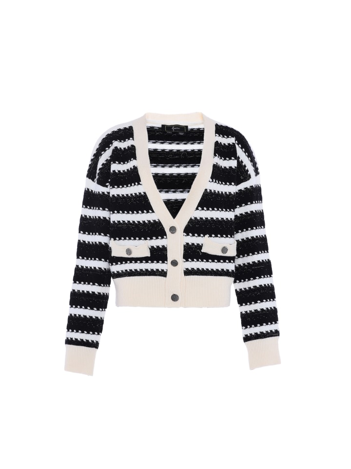 Damen Strick Cardigan in WOLLWEISS SCHWARZ