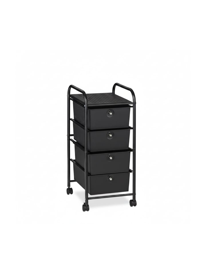 Badrollwagen "4 Schubladen" in Schwarz - (B)33 x (H)74 x (T)39 cm