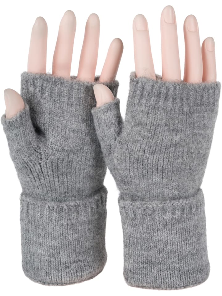 Fingerlose Strickhandschuhe in Grau meliert