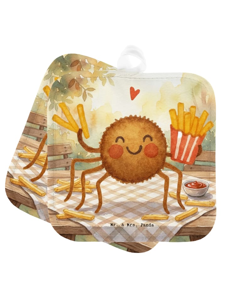 Topflappen Spinne Agathe Pommes Design ohne Spruch in Weiß