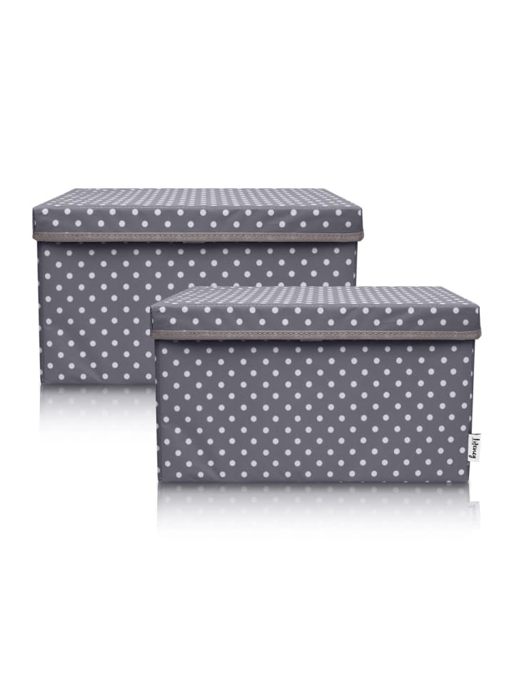 Aufbewahrungsbox 2er-Set Dunkelgrau Punkte, 37 x 25 x 21 cm