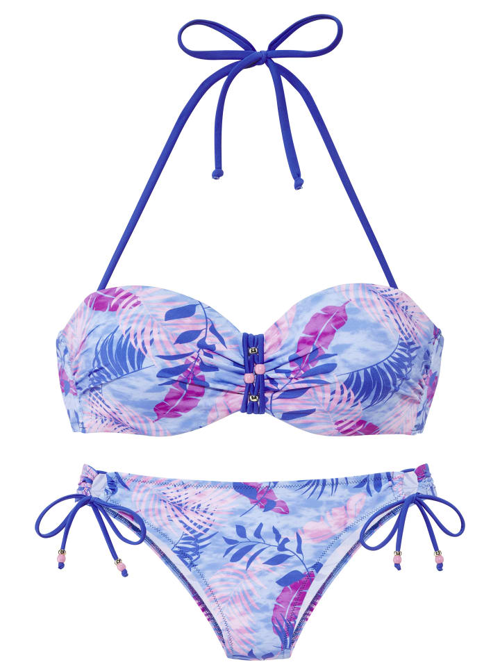 Bügel-Bandeau-Bikini in blau-bedruckt