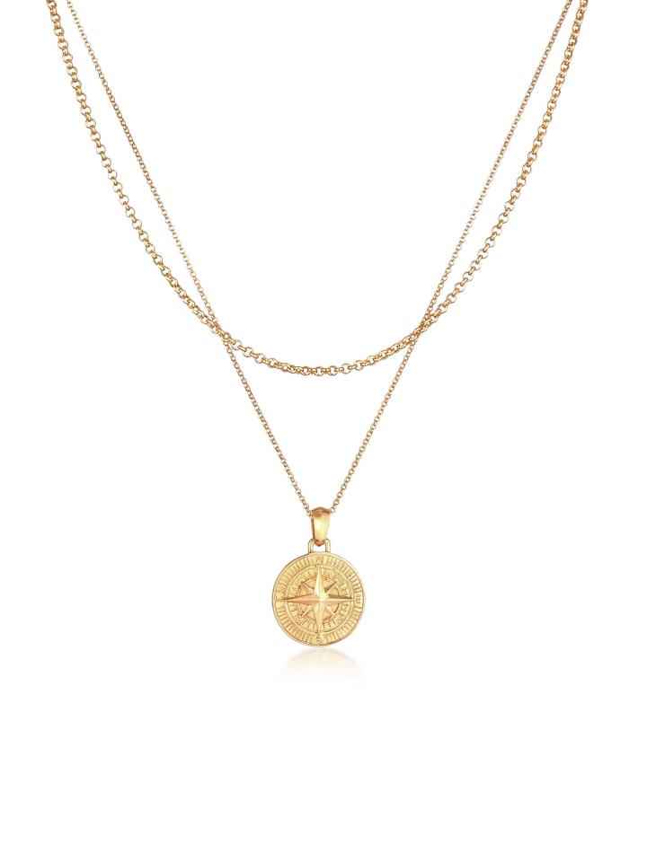 Halskette 925 Sterling Silber Kompass in Gold