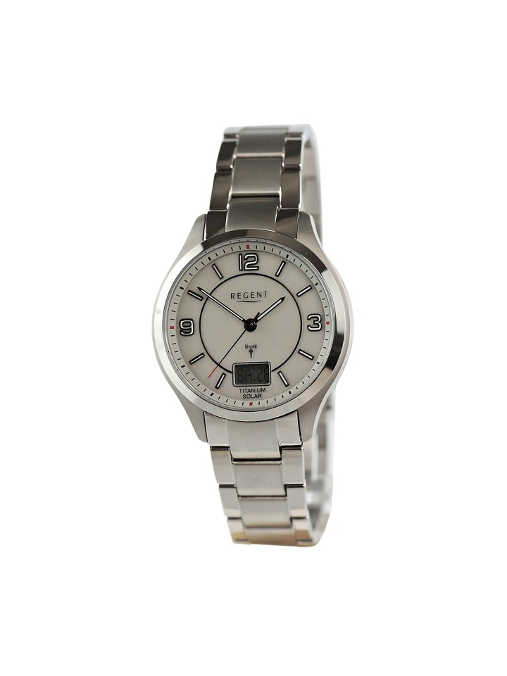 Armbanduhr-Analog-Digital silber groß (ca. 42mm) Regent Metallarmband
