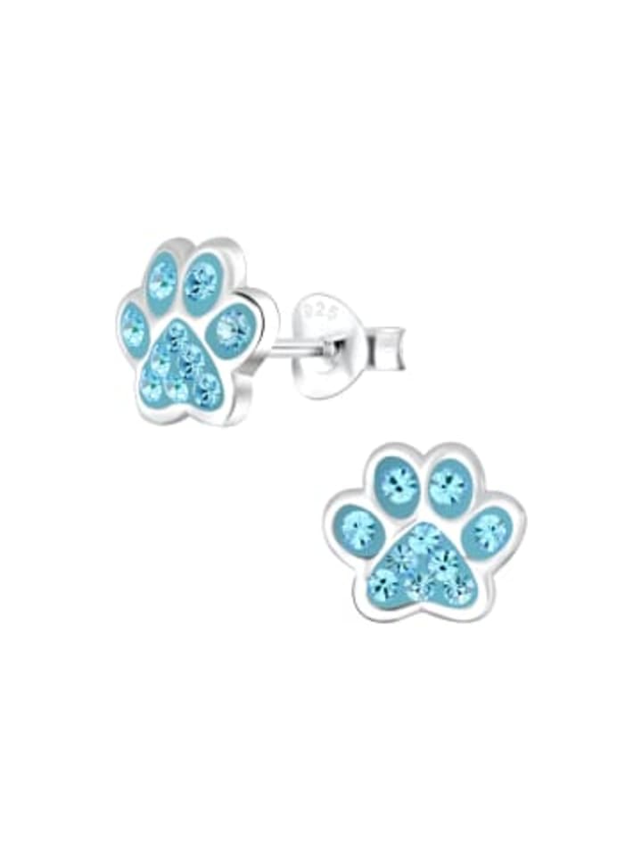 Ohrringe, Ohrstecker PFOTE aqua in 925 Sterling Silber, 2-tlg.