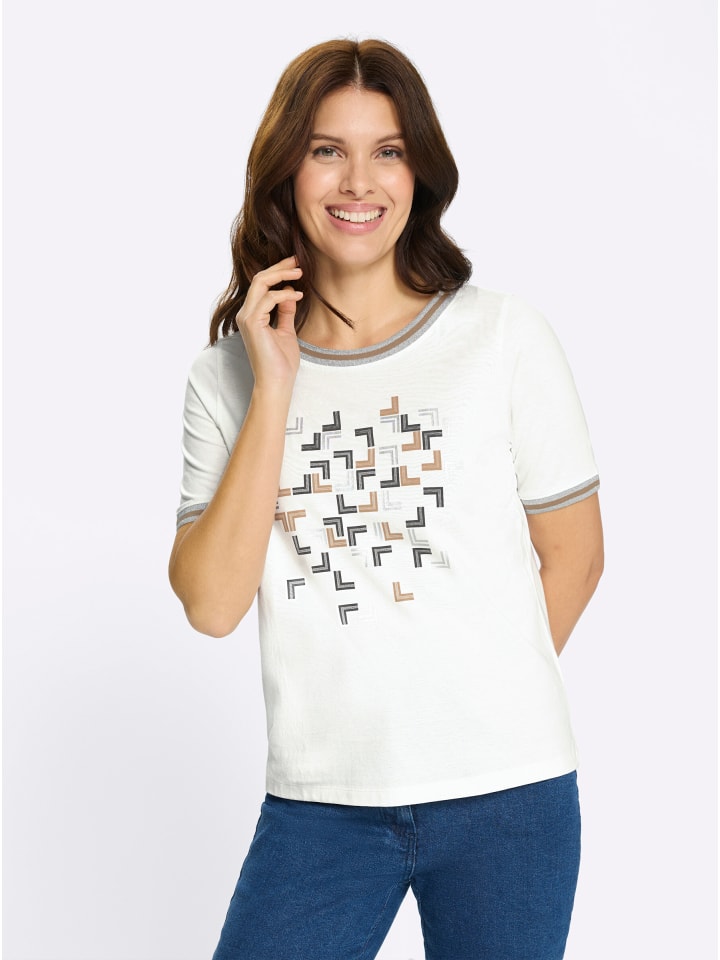 Kurzarm-Shirt in ecru-camel