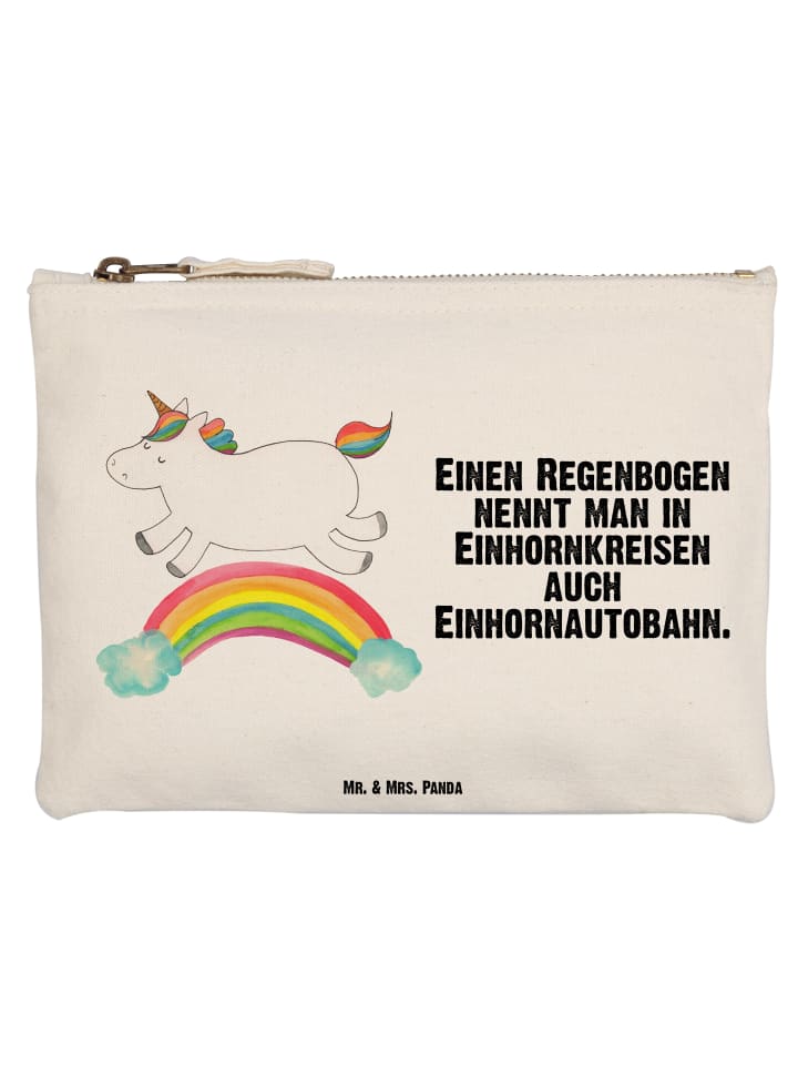 Make-up-Tasche Einhorn Regenbogen mit Spruch in Weiß