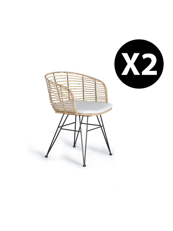 2-er Set: Stühlen aus Rattan und Metall in Beige