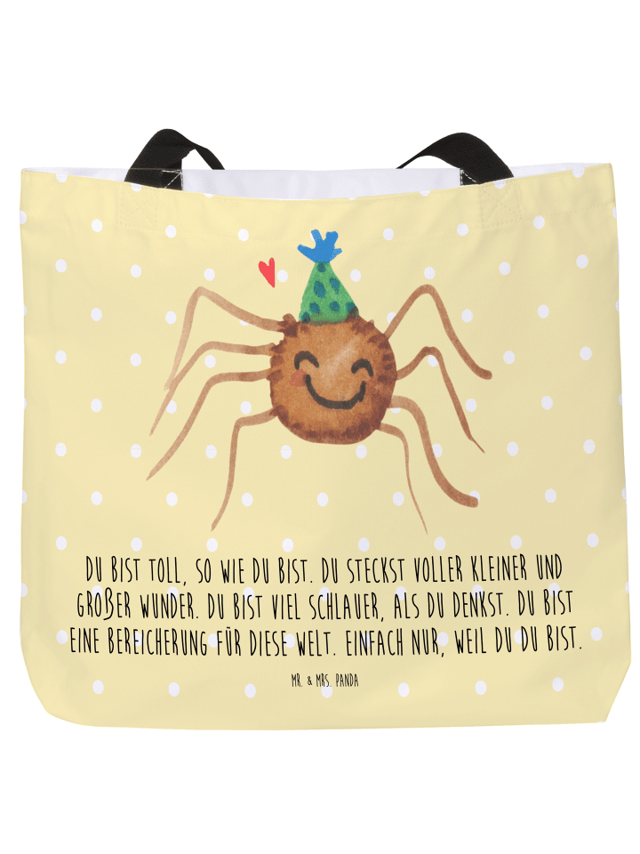Tote Bag Spinne Agathe Party mit Spruch in Gelb Pastell