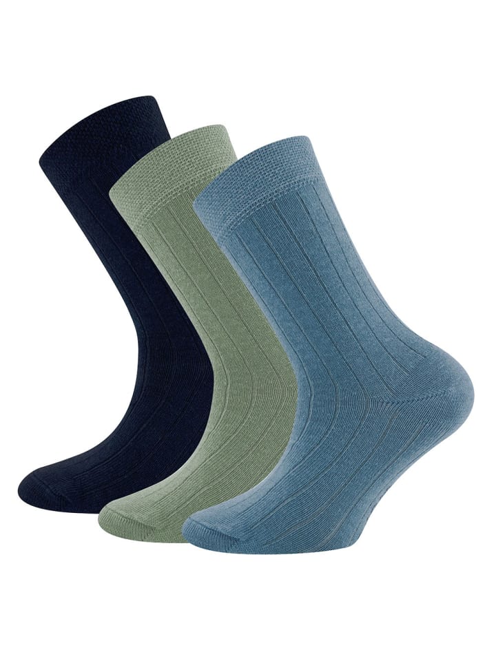 3er-Set Socken 3er Pack Rippe in blau