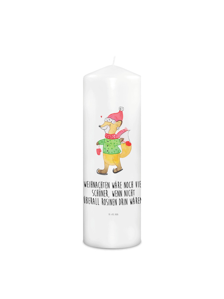 Kerze Fuchs  Schlittschuhe mit Spruch in Weiß