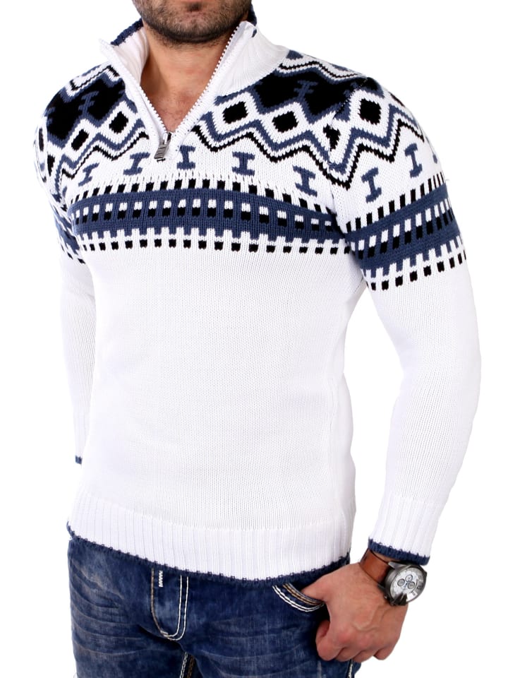 Strickpullover Troyer Norweger in weiß