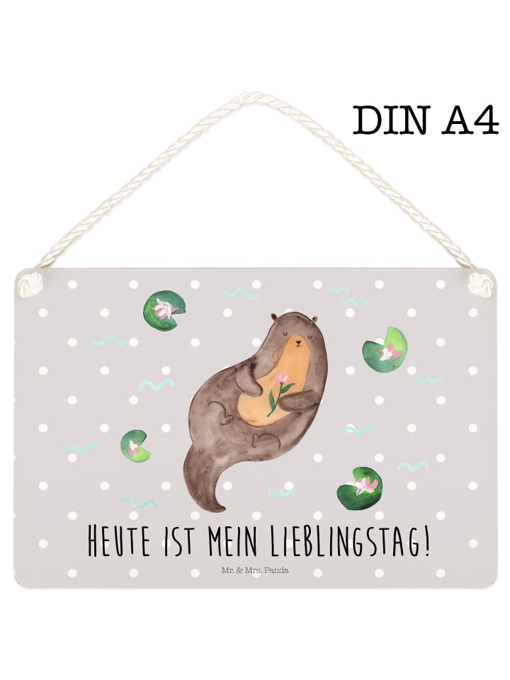 Schild Otter Seerose mit Spruch in Grau Pastell